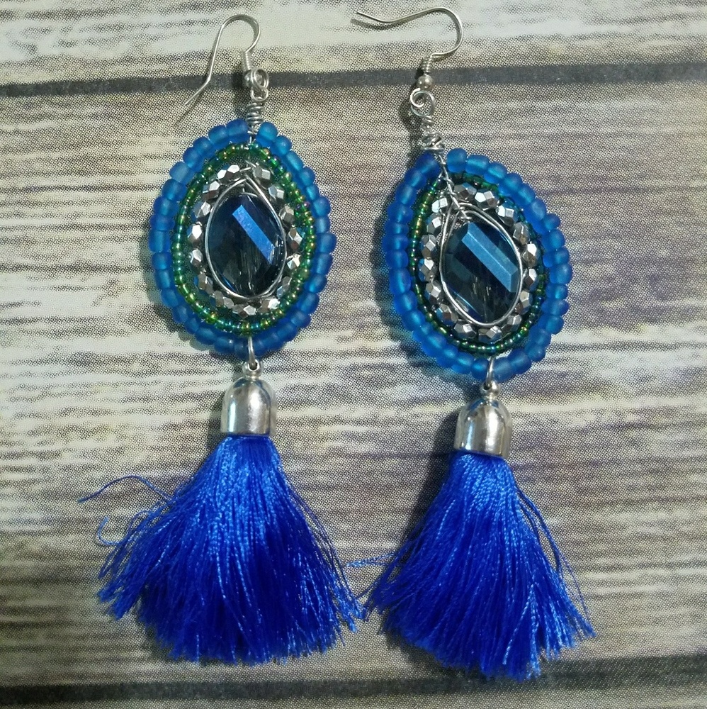 Royal blue tassel earings